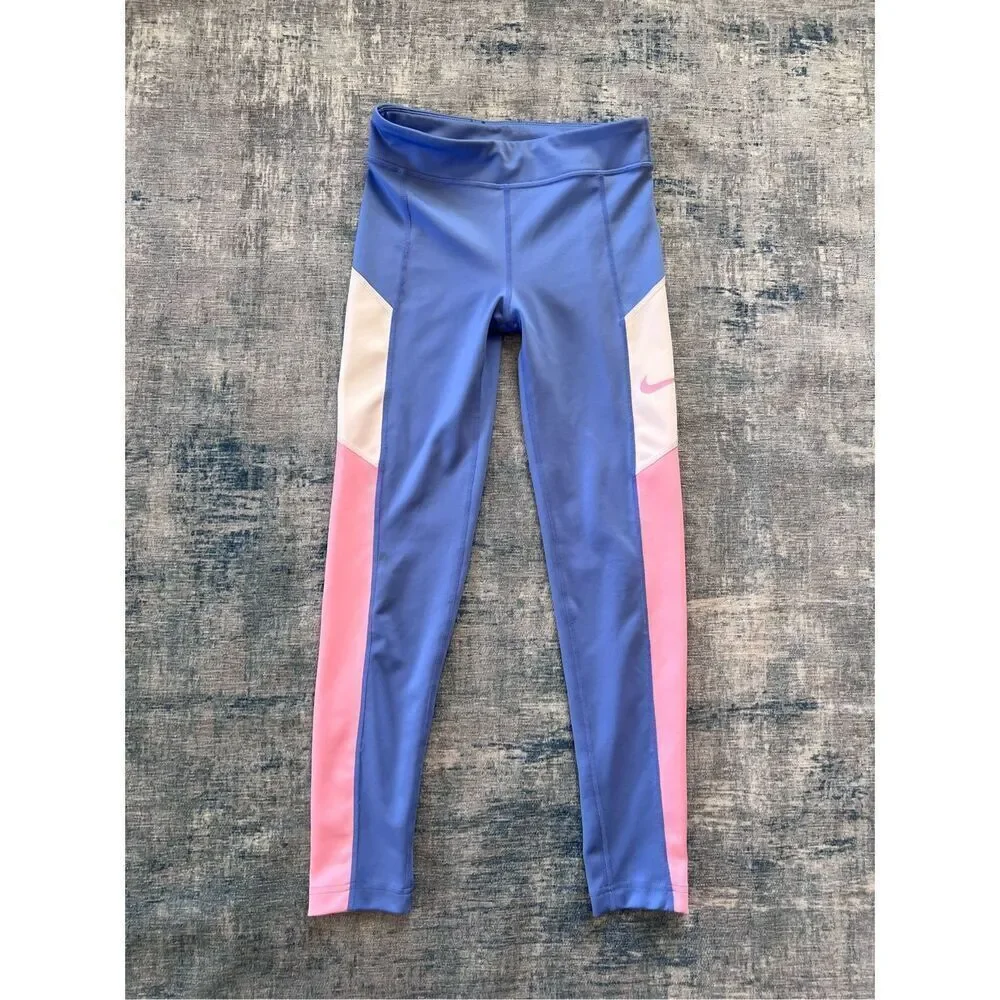Nike Periwinkle Blue White Pink Trophy Athletic Leggings Girls Large
